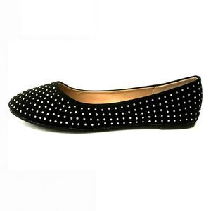 NEW Women's Faux Suede Rhinestone Ballet Flats Black Bling Dress Shoes Size 8